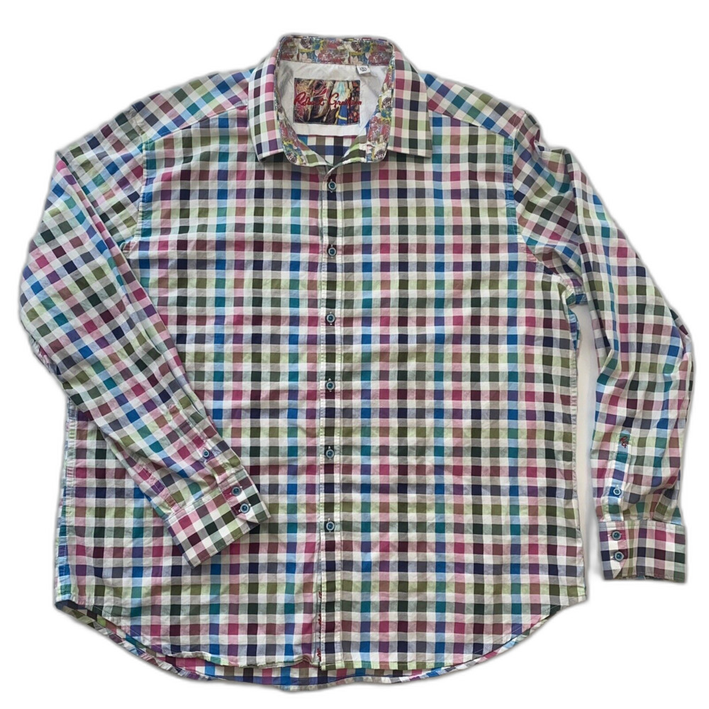 Robert Graham Colorful Plaid Contrast Flip Cuff Shirt Men 2XL Classic Fit Cotton